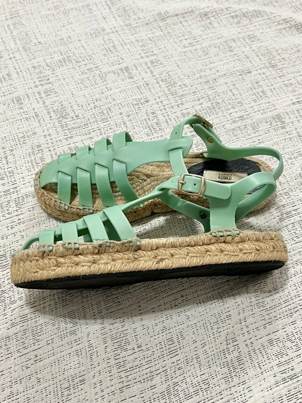 Miista Mint Green Woven Espadrille Sandals